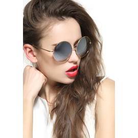 GEELOOK Round Sunglasses for Women Men Classic Oversized Circle Mirrored Hippie Hipster Polarized Sunglasses Metal Frame Mercury Lens