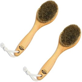 Body Brush, Short Handle 9 inches, Set of 2 - Horse Hair, Japanese Hinoki Tree Wooden Handle