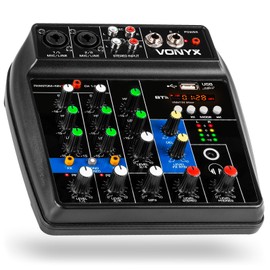 VONYX VMM100 3-Channel PA Mixer with USB and Bluetooth - Compact Mixing Desk for Live Performances, Mini Audio Mixer for Studio, Music Mixer, Small PA Mixers, 3 Channel Mixer, Bluetooth Mixer
