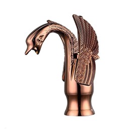 YCCUZA Bathroom Sink Faucet Swan Antique Copper Single Handle One Hole Vanity Faucets Bath Lavatory Deck Mount Commercial