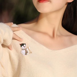 Enamel Snowman Skater Brooch Pin for Women Girls Gold Plated Fashion Rhinestone Scarf Skier Brooches Lapel Pins Cute Christmas Holiday Winter Party Dress Accessories Jewelry