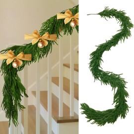 8.9 Ft Norfolk Pine Garland Artificial Christmas Greenery Garland for Home Decoration Green Pine Garland Real Touch Winter Green Garland for DIY Christmas Mantle Table Staircase Wall Front Door Decor