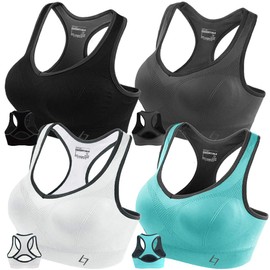 FITTIN Racerback Sports Bras Pack Of 4 - Padded Seamless High Impact Support For Yoga Gym Workout Fitness With Removable Pads, L(Fit for 34D 36C 36D 38A 38B 40A), 4-pack