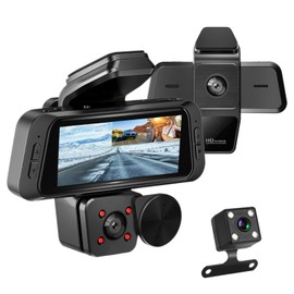 KOCASO 1080P 3 Channel Dash Cam Front and Rear, Car Dash Camera with 170° Angle, IR Night Vision, G-Sensor, Motion Detection, Loop Recording, WiFi App Control, Supports 128G Max，Car Dash Camera