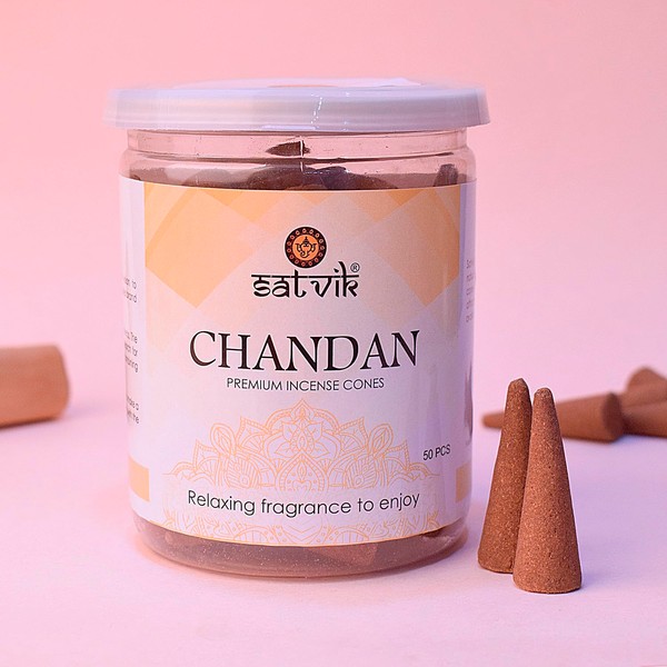 SATVIK 50 Pcs Chandan/Sandal Natural Handmade Incense Cone with Aromatic