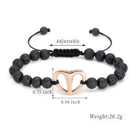 Black Volcanic Rope Cremation Bracelet With Stainless Steel Heart Urn Ashes Jewelry Adjustable Expandable Urn Bracelet