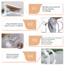 Glass Teapot, Stovetop & Microwave Safe Glass Borosilicate Teapot, Glass Teapot with Strainer, Glass Kettle with Wooden Lid, Loose Leaf and Fruit Tea and Fragrant Tea, 50.7oz/1500ml (Wooden Lid)