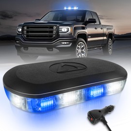 HLauto 700A Rooftop Emergency Strobe Lights Bar, 72 LED Blue White Mini Beacon Safety Flashing Warning Traffic Lights Bar w/Magnetic Base for 12-24V Trucks, Construction Vehicles, Snowplow, Cars