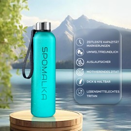 SPOMALKA BPA-Free Tritan Water Bottle 1L/32oz with Time Marker, Leak-Proof, Dustproof Lid and Carry Strap - Perfect for Sports, Gym, Outdoor, Travel & Office (Green)