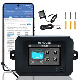 DC HOUSE 4-Way Bluetooth Lithium Battery Monitor,Range 8-75V & Custom Alarm Lifepo4 Battery Monitor Compatible DC HOUSE Bluetooth Batteries, Peferct for Off-Grid Solar Systems/RV/Golf Cart