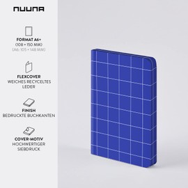 Nuuna Break The Grid S Notebook, A6, Blue, 82 Creative Grids, 160 Pages, 120 g Premium Paper, Blue Leather, Sustainably Produced in Germany