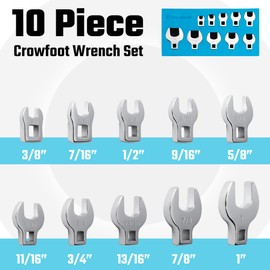 DURATECH 10-Piece 3/8" Drive Crowfoot Wrench Set, Open End Wrench Set, SAE, 3/8"-1", CR-V Steel, with EVA Foam Tool Organizer
