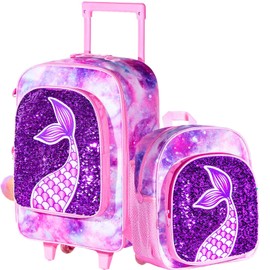 gxtvo Kids Suitcase with Wheels for Girls, Mermaid Rolling carry on Luggage for Toddler Children