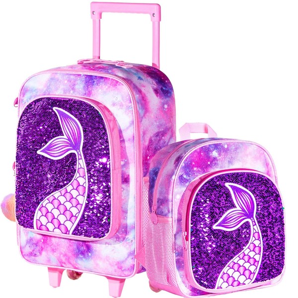 gxtvo Kids Suitcase with Wheels for Girls, Mermaid Rolling carry