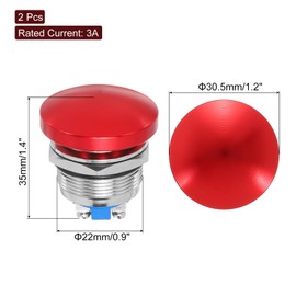 sourcing map 2PCS 3A 250V 22mm 7/8" AC Momentary Mushroom Head Push Button Switch Red 1NO Waterproof IP65 SPST Installing Domed Round 2 Screw Foot Switch