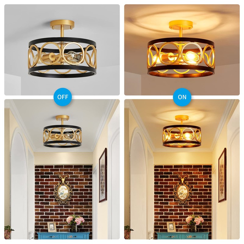 XINGQI 13" Modern Semi Flush Mount Ceiling Light Fixture, Black