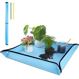 SupKing Repotting Mat 29.5"x 29.5" for Indoor Plant Transplanting, Blue Garden Mat Gift for Plant Lovers Oxford Fabric Portable Potting Tray for Gardening Mess Control
