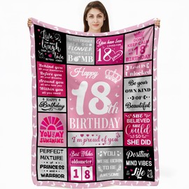 18th Birthday Gifts for Her, Pink Blanket Birthday Gifts for 18 Year Old, 18th Birthday Decorations for Girl, Blanket Birthday Presents for Teen Girls Age 18, Double Digits Birthday Blanket 50"X60"