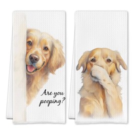 SereneHanctuary Golden Retriever Bathroom Hand Towels, Gifts for Golden Retriever Lovers, are You Pooping Funny Dog Decorative Hand Towel for Bathroom Washroom, 16x24 Inch Set of 2