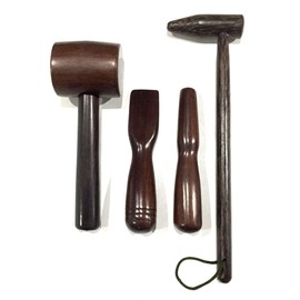 Pack 4 Hammer, Center-Punch, Chisel, Long Percussion, Tok Sen Wedge Massager Wooden Tool Deep Tissue Therapy Toksen Massage Trigger Point Back Muscle Foot Stamp Wood Thailand