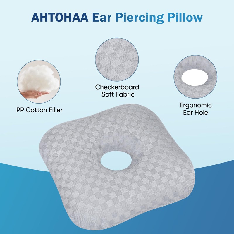 Ear Piercing Pillow with Comfort Hole for Side Sleepers(Light Gray)