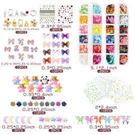 12 Sheets Nail Art Sticker 70 Nail Charms Nail Art Decoration with 2 Boxes Holographic Nail Art Glitter Flakes Butterfly Heart Star Moon Nail Sequins for Nail Art Accessories (01)
