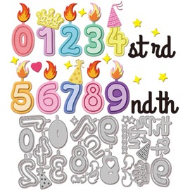 GLOBLELAND Cutting Dies with Birthday Numbers for DIY Scrapbooking Metal Flames Cylinder Hat Cutting Dies with Crown and Star Punches for Card Making Embossing Photo Album Craft Decor