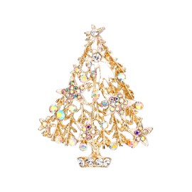 EVER FAITH Austrian Rhinestone Decorative Enamel Star Christmas Tree Brooch for Women Iridescent Clear AB Gold-Tone