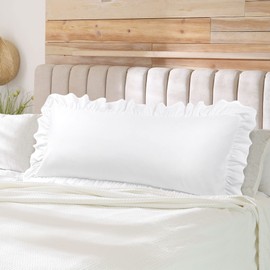 PiccoCasa Brushed Ruffle Body Pillowcases, Soft Breathable Pillow Covers with Envelope Closure, 4inch Hem Microfiber Long Pillow Case 20"x54" White