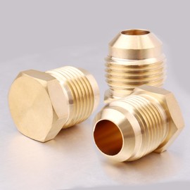 LSTOPGO 3 Pack Brass Flared Plug 5/8 Inch Tube OD Flare Tube Fitting SAE 45 Degree Hex Pipe Plug Seal Plug