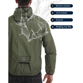 Wulibike Mens Windbreaker Jackets Lightweight men's cycling jacket with Hood Unisex Packable Golf Running Wind Breaker Jacket