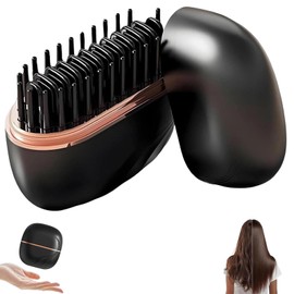 Growalleter Mini-Haarglätterbürste, 2-in-1 kabellos & tragbarer Haarglätter und Volumen-Heiκκamm, 30s Schnellaufheizung, Anti-Brand, Pflanzenprotein-Beschichtung, für Reisen tägliche Nutzung (BK)