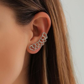 Cimenexe Bohemian Heart Ear Cuff Earring Silver Heart Cartilage Earring Hollow Heart Climber Earring Minimalist Heart Cuff Wrap Earring Jewelry for Women and Girls Gifts