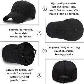 DURINM Trucker Cap for Mens Breathable Mesh Baseball Cap Quick Dry Ultralight Outdoor Sports Adjustable Plain Trucker Mesh Back Casual Summer Sun Hat for Unisex Lightweight Black