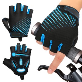 JTENG GEM Cycling Gloves, Non-Slip and Shock-Absorbing Mountain Bike Gloves, Suitable for Unisex Men and Women (S, Blue)