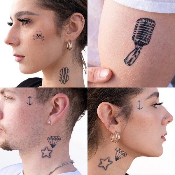 Thug Ink Temporary Tattoos - Volume IV - 8 Temporary Tattoos ~ Face Tattoos ~ Microphone, Dollar Sign, Diamond, Anchor, etc~ Thug Life ~ Fake Tattoos ~ Water-transfer Tattoos