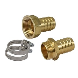 Agora Tec Hose Connector Set For 1 (25.4 mm) Tube with 2 Brass Hose Nozzle 1 Inch Male (33,3 mm) and 1 Female (30,3 mm/2 Stainless Steel Hose Clamps and 2 m Loctite Thread String