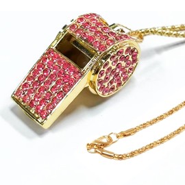 UGpine Whistle, Metal Crystal Rhinestone Whistle,Bling Whistle,Shining Whistle with Chain for Referees/Coaches/Teachers/Polices/Training (Pink)