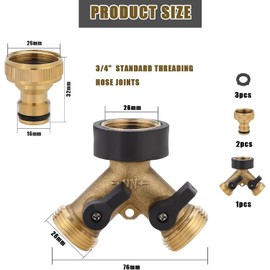 3/4'' Brass Manifold Tap Adaptor, 2 Way Brass Tap Garden Hose Splitter with Two Quick Connector, Irrigation Hose Outside Tap Adaptor, Connectors-Two Way Brass Tap with Individual On/Off Valves