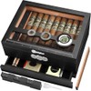 LIHTUN Humidor Cigars Case, Glass Top Desktop Cigar Humidor Gifts