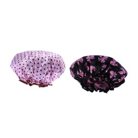 OHPHCALL 2pcs Waterproof Shower Cap Eva Nylon Flower Design Bath Shower Hat for Women