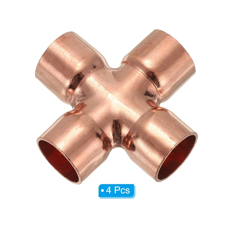 PATIKIL 5/8"(16mm) Copper Cross Pipe Fitting, 3 Pcs 4 Way