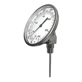 PIC Gauge B5B6-MM 5” Dial Size, 50/300°F and 10/149°C, 6" Stem Length, Back Angle Connection, Stainless Steel Case, 316 Stainless Steel Stem Bimetal Thermometer