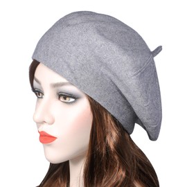 ZLYC French Beret hat, Reversible Solid Color Cashmere Knit Warm Beret Cap for Womens Girls (Grey),One Size