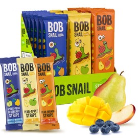 BOB SNAIL Healthy Fruit Snacks for Kids and Adults – 30 Fruit Leather Snacks with Pear & Apple, Blueberry, Mango – Vegan Low-Carb Variety Pack Strips for Kids – Sugar Free Jerky Bars