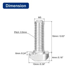 sourcing map 40Pcs T-Slot Bolts, M5 x 16mm Hammer Head Bolt T Screw Drop-in Stud for 2020 Series T-Slot Aluminum Extrusion Profile, Carbon Steel Nickel Plated, Silver