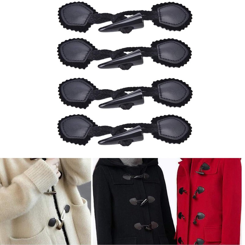 4 Pairs Leather Horn Toggle Closure Buttons Coat Jacket Duffle