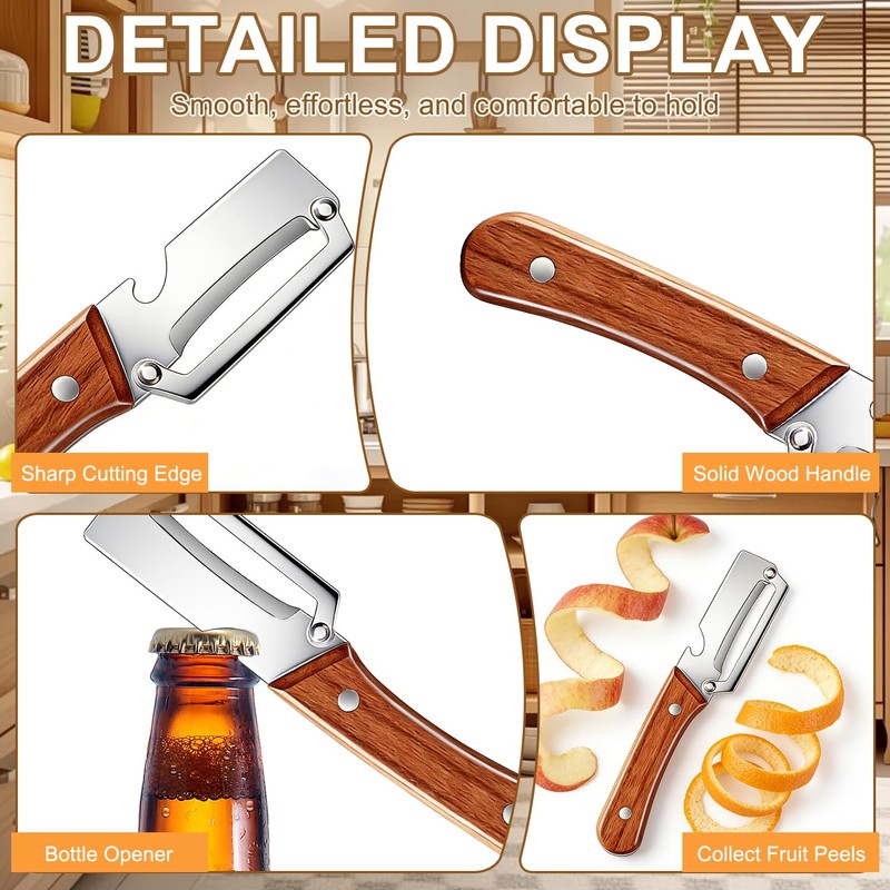 2 Pack Vegetable Peeler With Wooden Handle,Multi Functional Vegetable Peeler