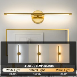 Battery Operated Wall Sconce Set of 2, 24 Inch Wireless Rechargeable Wall Lights with Remote Control, 350° Rotate Dimmable 3000K-6000K LED Wall Lamps with Timer for Living Room, Bedroom, Gold
