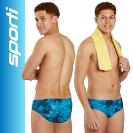 Sporti Boys Athletic Swim Briefs, Chlorine-Resistant Lycra Xtra Life 4-Way Stretch, UPF 50+, Anti-Chafe Drawcord Fit, Competition & Training Swimwear - Blue - 22